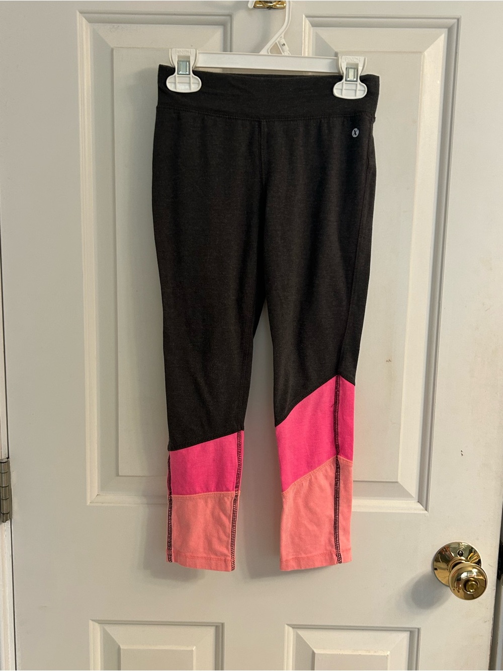 Xersion Girls' Black Leggings with Hot Pink & Coral Colorblock